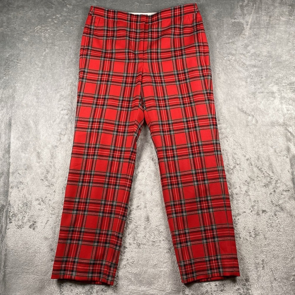J Crew Pants Womens Sz‎ 14 Red Plaid Kate Full Length Straight Leg Wool Blend